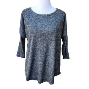 New York Laundry Gray Rib-Knit Top 3/4 Dolman Sleeves Embellished Blouse
